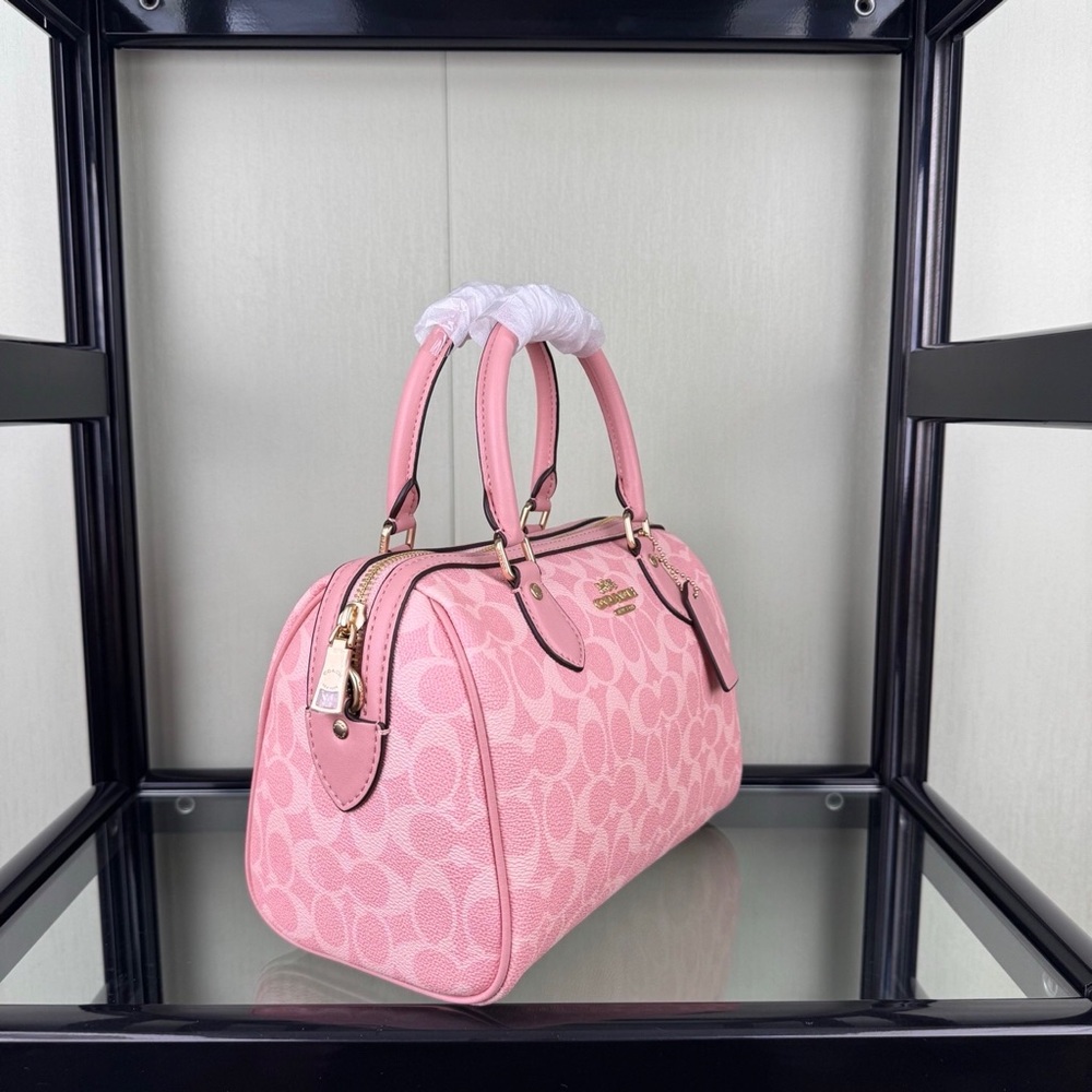 Coach Pastel Pink Logo Print Top Handle Satchel - Picture 2 of 8